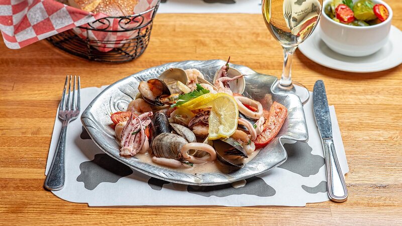 Seafood platter with mussels, clams and calamari